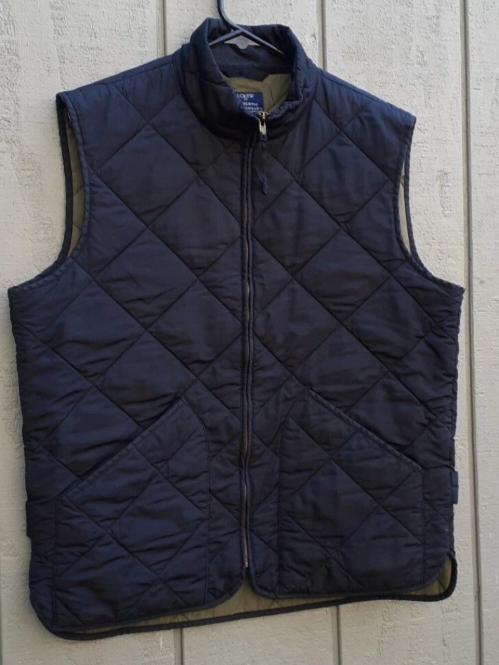 J Crew Puffer Vest Men's Medium Black Diamond Quilted Full Zip Outerwear Layer M